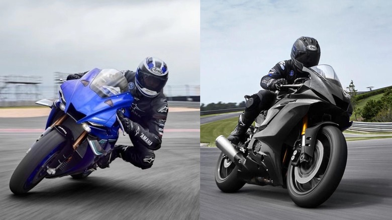 Side-by-side image of the Yamaha R1 and R6 in motion