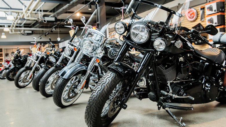 Harley-Davidson motorcycles at a dealership