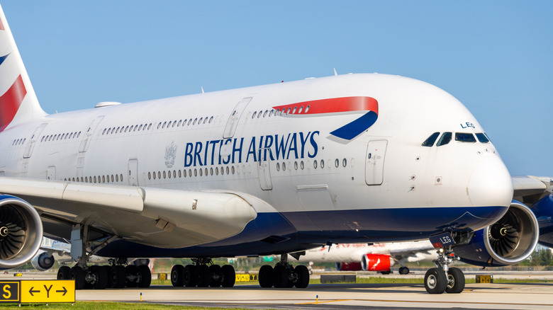 A British Airways Airbus 380 on the taxiway