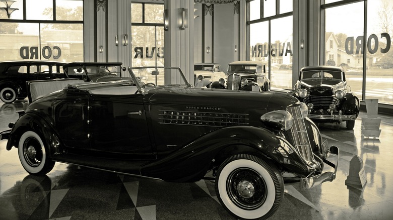 Model A Duesenberg in a showroom