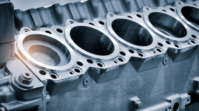 Exposed cylinders in a disassembled engine block
