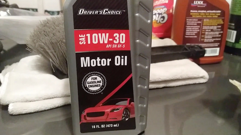 Close up view of a Dollar Tree $1 Motor oil