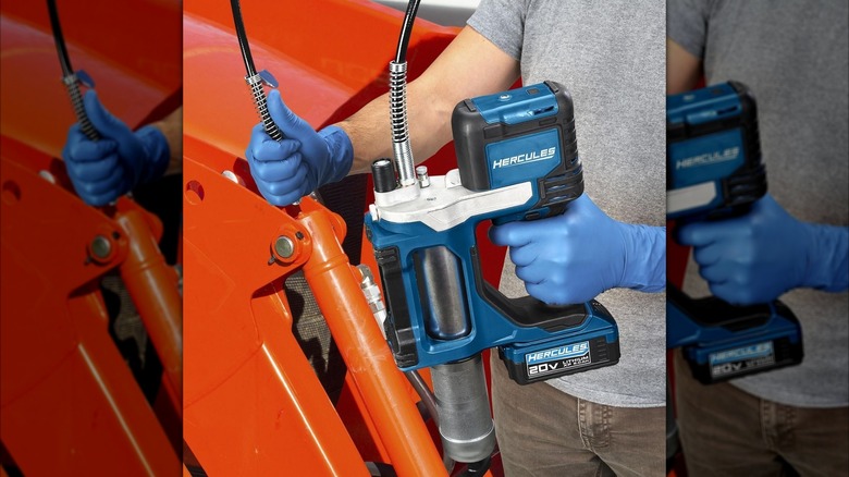 Using the Harbor Freight Hercules cordless grease gun to lubricate equipment.