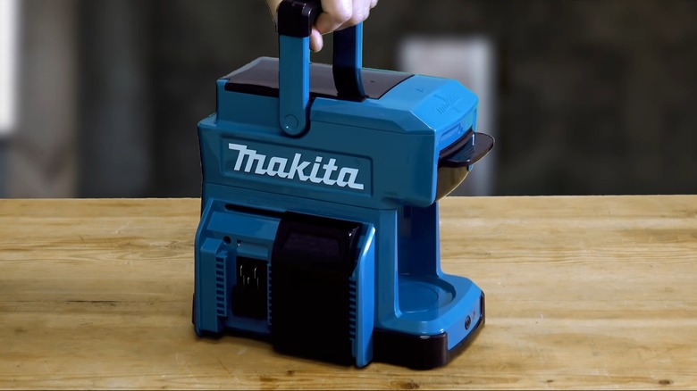 The Makita Cordless Coffee Maker in teal