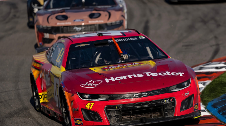 Ricky Stenhouse Chevy Camaro leading NASCAR pack at Charlotte road course