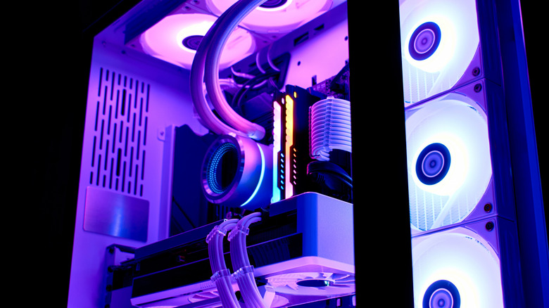 Liquid-cooled gaming computer with RGB on in case