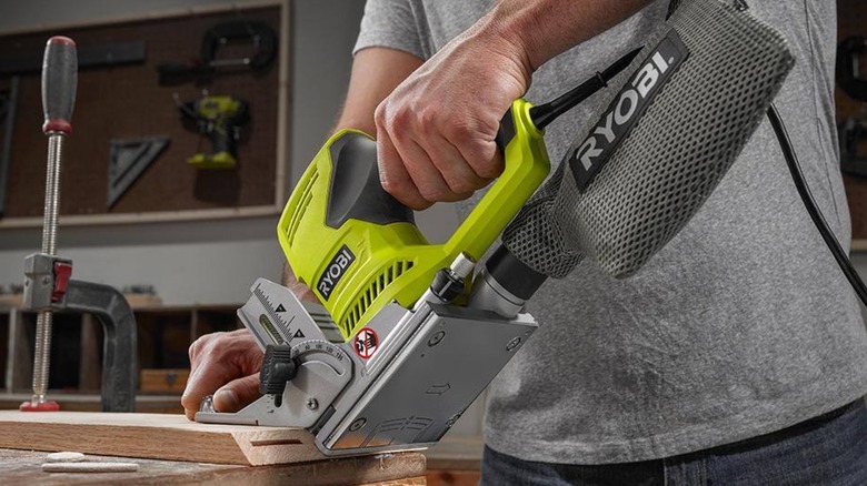 Person using Ryobi Biscuit Joiner