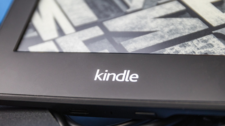 Close-up of a Kindle Paperwhite logo