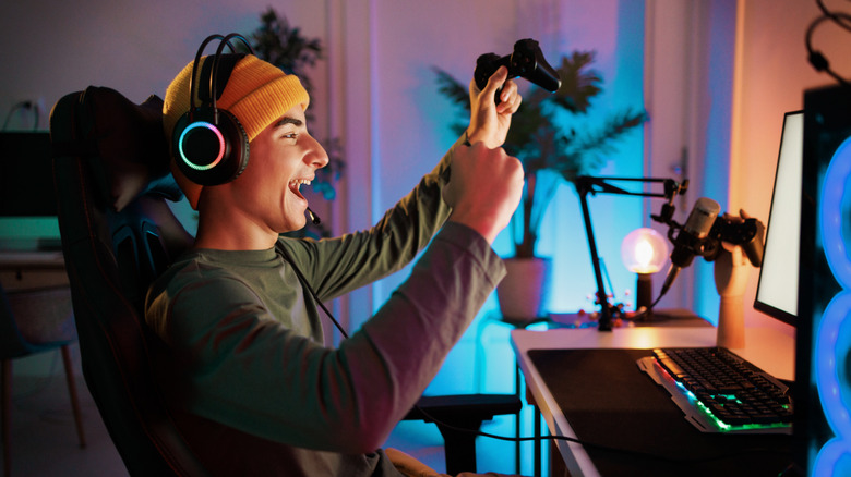 Man with headphones while gaming