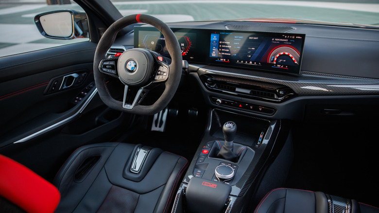 Close shot of interior of 2027 BMW M3 CS Handschalter