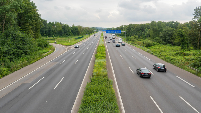 Aerial view of the German autobahn with greenery around.