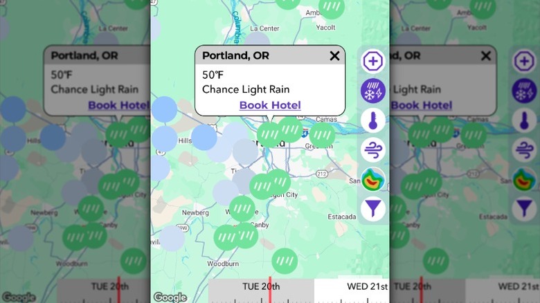 General area weather screen on Drive Weather app