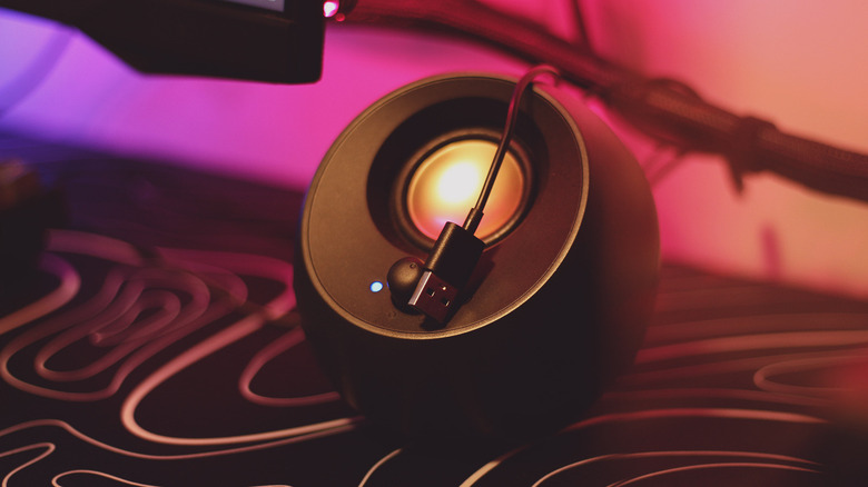 A speaker with its USB cable