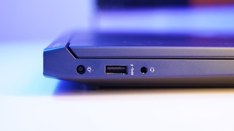 A laptop with a USB port and 3.5mm audio jack