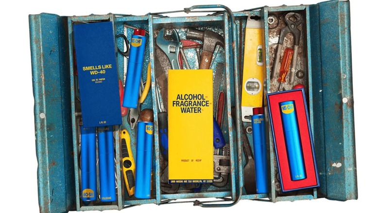 Press release image of Smells Like WD-40 sitting inside an open tool chest.