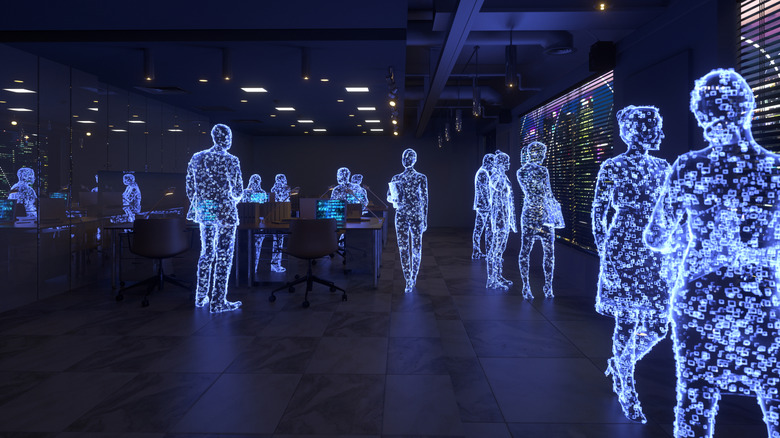 Digital print of multiple humans working in office