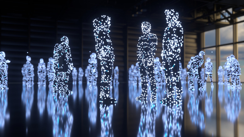 3D rendering of a crowd in a building