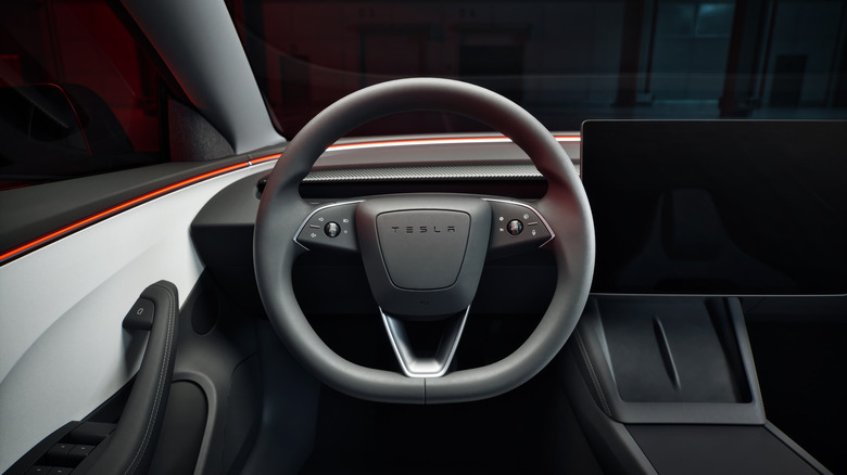 The interior of the Highland Tesla Model 3 from the driver's seat