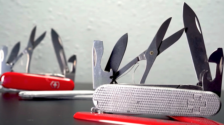 Swiss Army Knives pictured with different scales