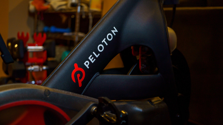 Peloton logo on a fitness equipment