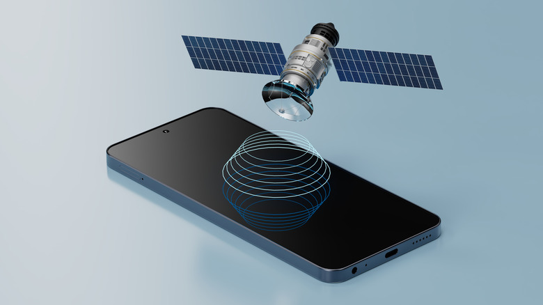 An Android smartphone receiving a signal from a satellite.