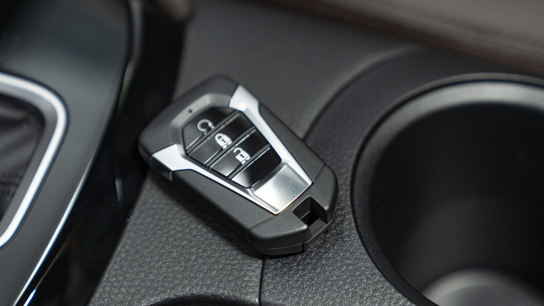 Smart key resting in a car's interior