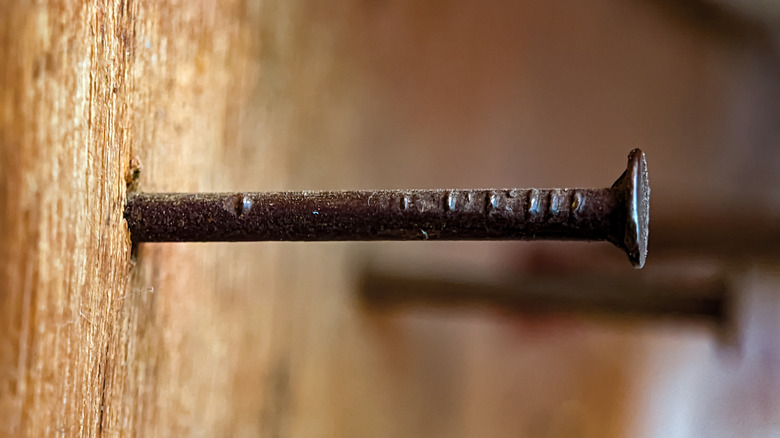 Nail driven in a piece of wood