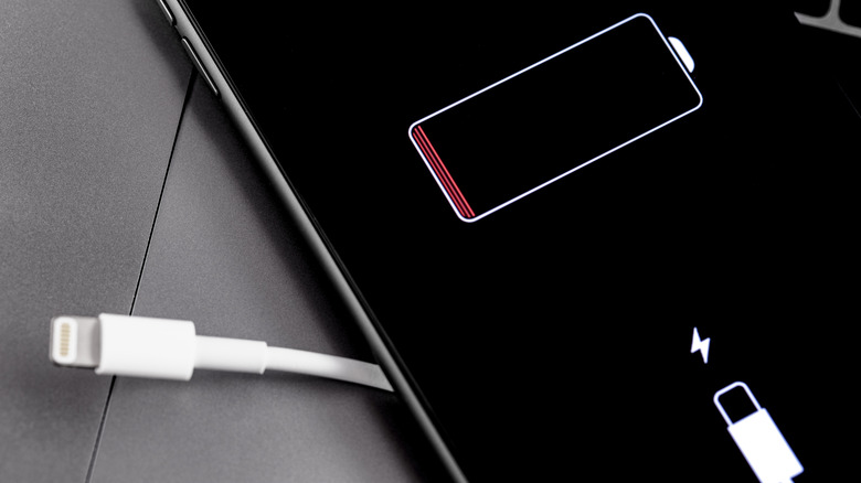Apple iPhone displaying low battery warning