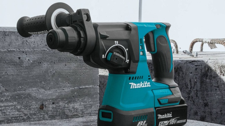 A Makita 18V rotary hammer on a concrete slab