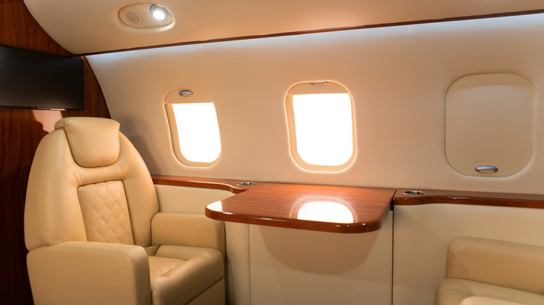 View inside cabin of private jet