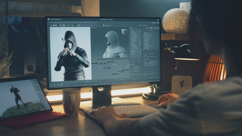 Person animating on a monitor
