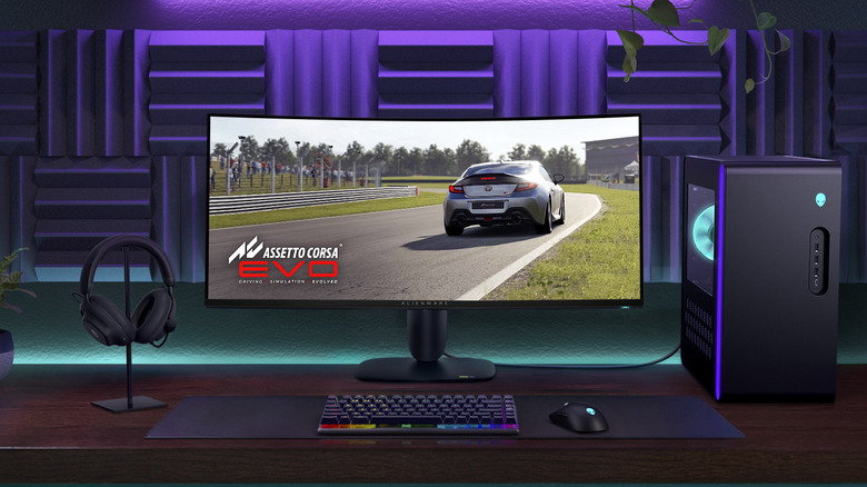 A Dell ultrawide monitor on a desk