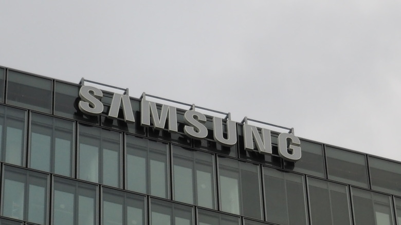 Samsung logo seen on a glass building 