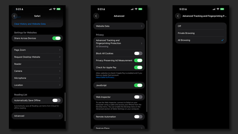 Turning on fingerprinting protection in iOS 26