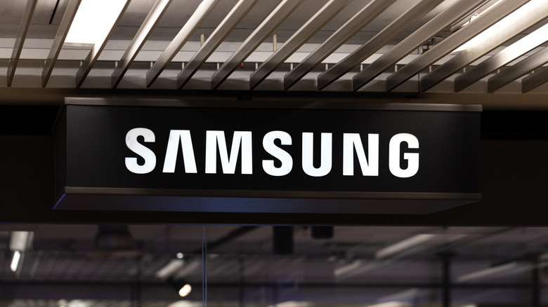 The Samsung logo on a building.