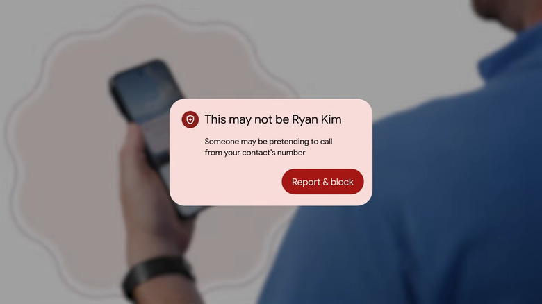 An Android phone giving a warning about a fake caller.