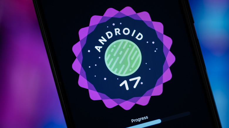 Android 17 logo on a phone.
