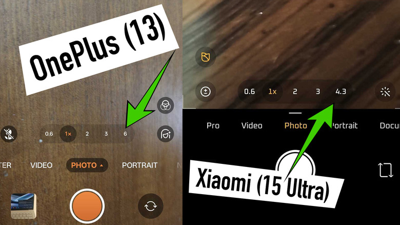 Camera app zoom function on OnePlus and Xiaomi phones