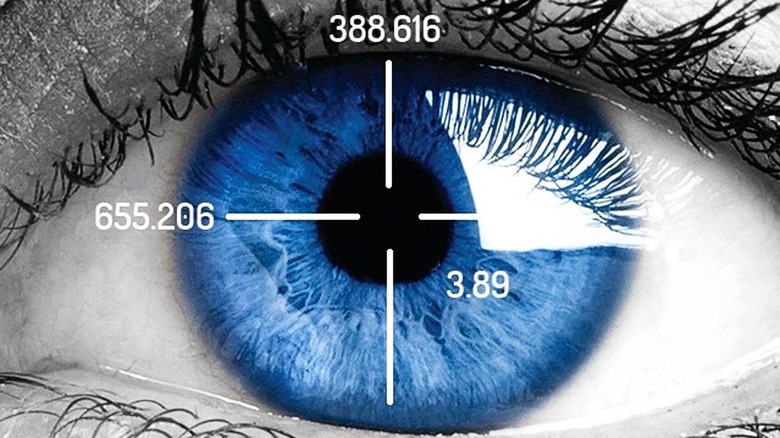 Close up of an eye with measurements 