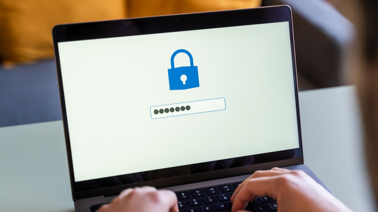 A person typing a password into a computer.