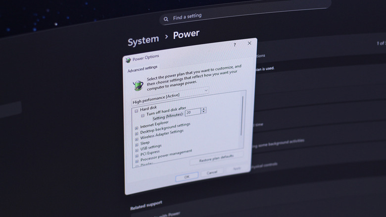 Power plan settings in Windows