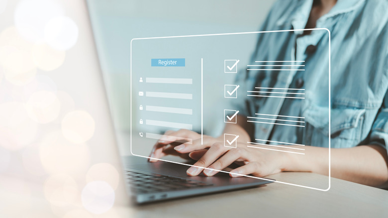 Complete an online survey Register with an online registration form Register a new user