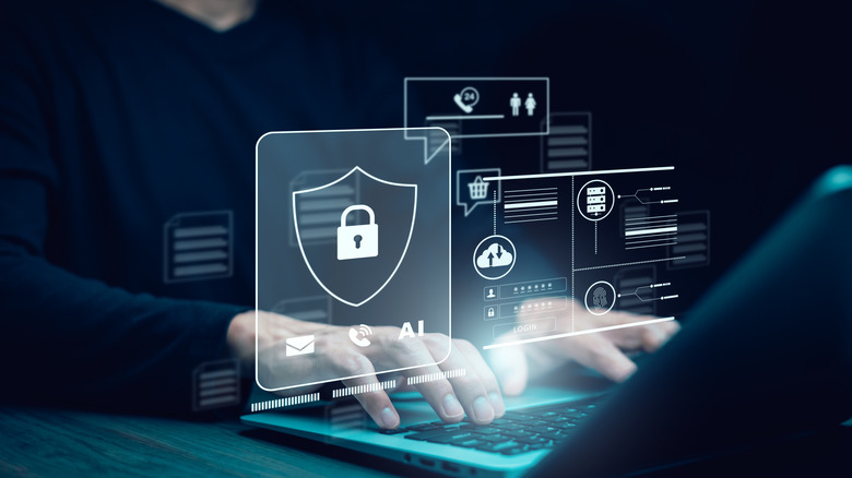 Cyber security and Security password login online concept Hands typing
