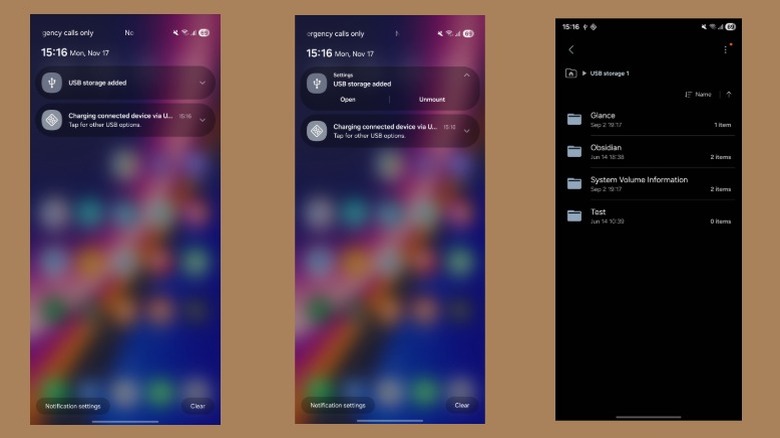 Accessing a thumb drive plugged into a Samsung phone.