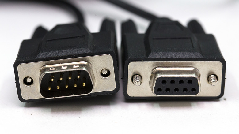 An image showing an RS-232 cable, with both male and female ends next to each other