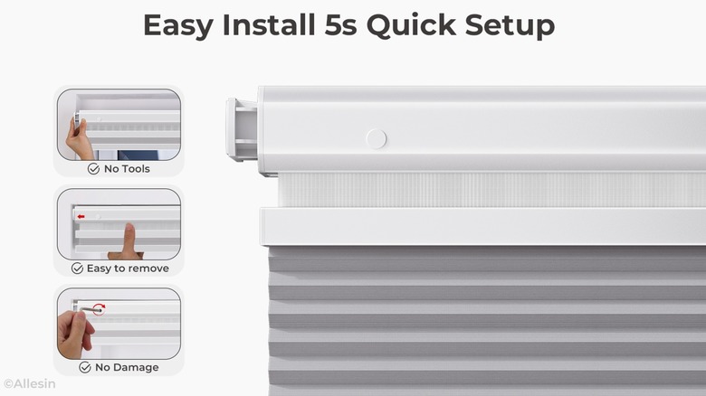 White background with shade in front and words Easy Install 5s Quick Setup