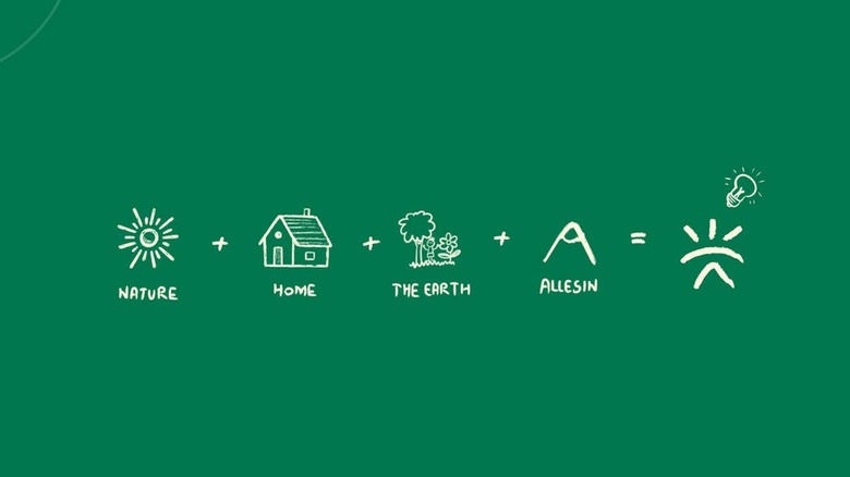 Green background with words Nature, Home, The Earth, and Allesin