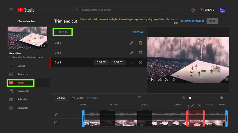 YouTube Studio new cut