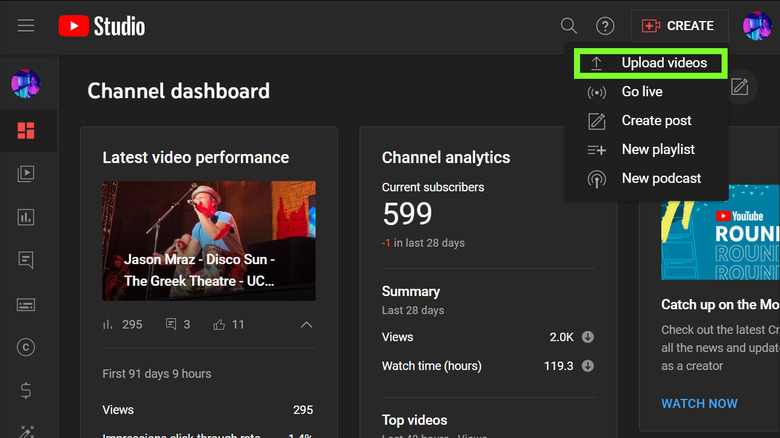 YouTube Studio desktop dashboard