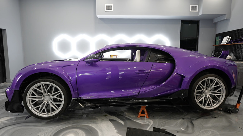 The Bugatti Chiron Pur Sports after repairs in a workshop